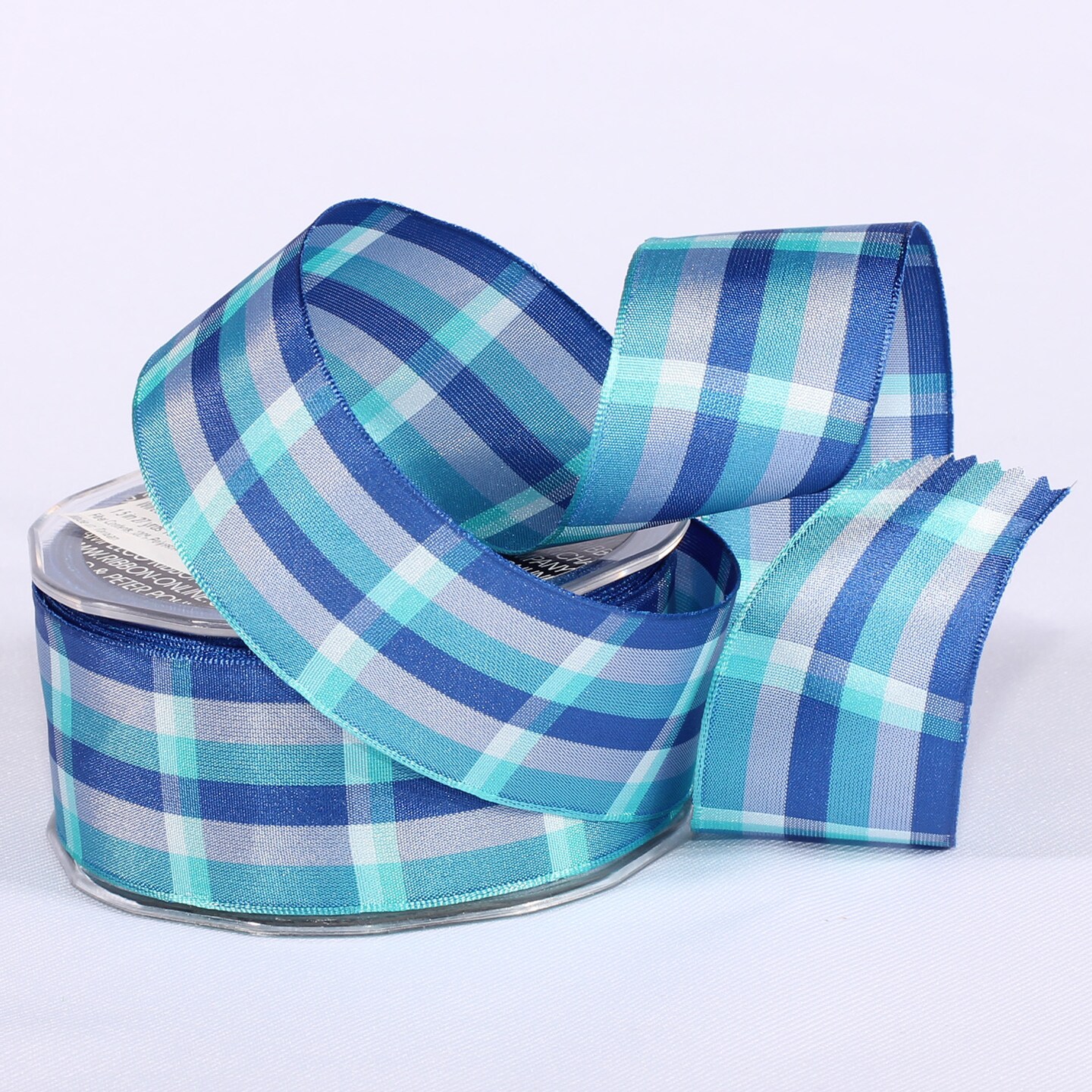 The Ribbon People Turquoise Blue Summer Plaid Wired Craft Ribbon 1.5" x 27 Yards