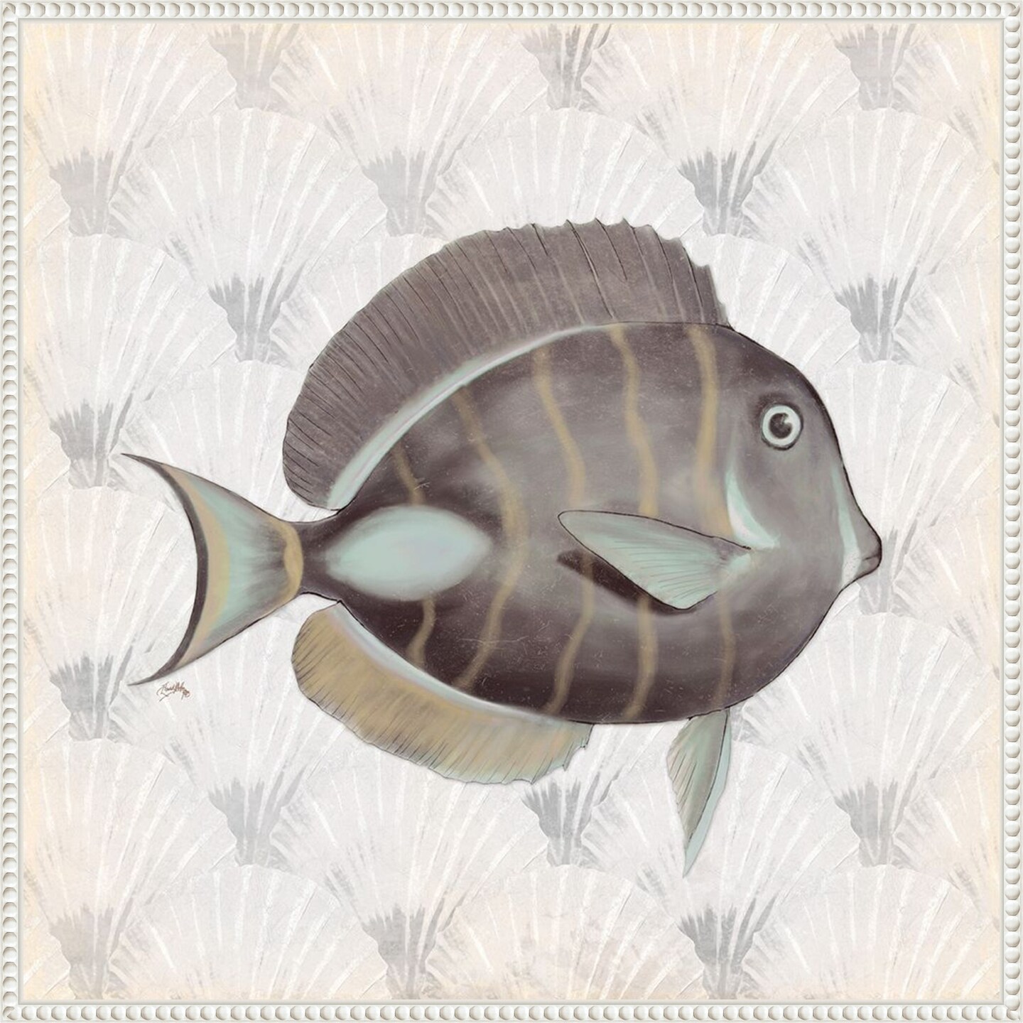 Neutral Vintage Fish II by Elizabeth Medley Framed Canvas Wall Art