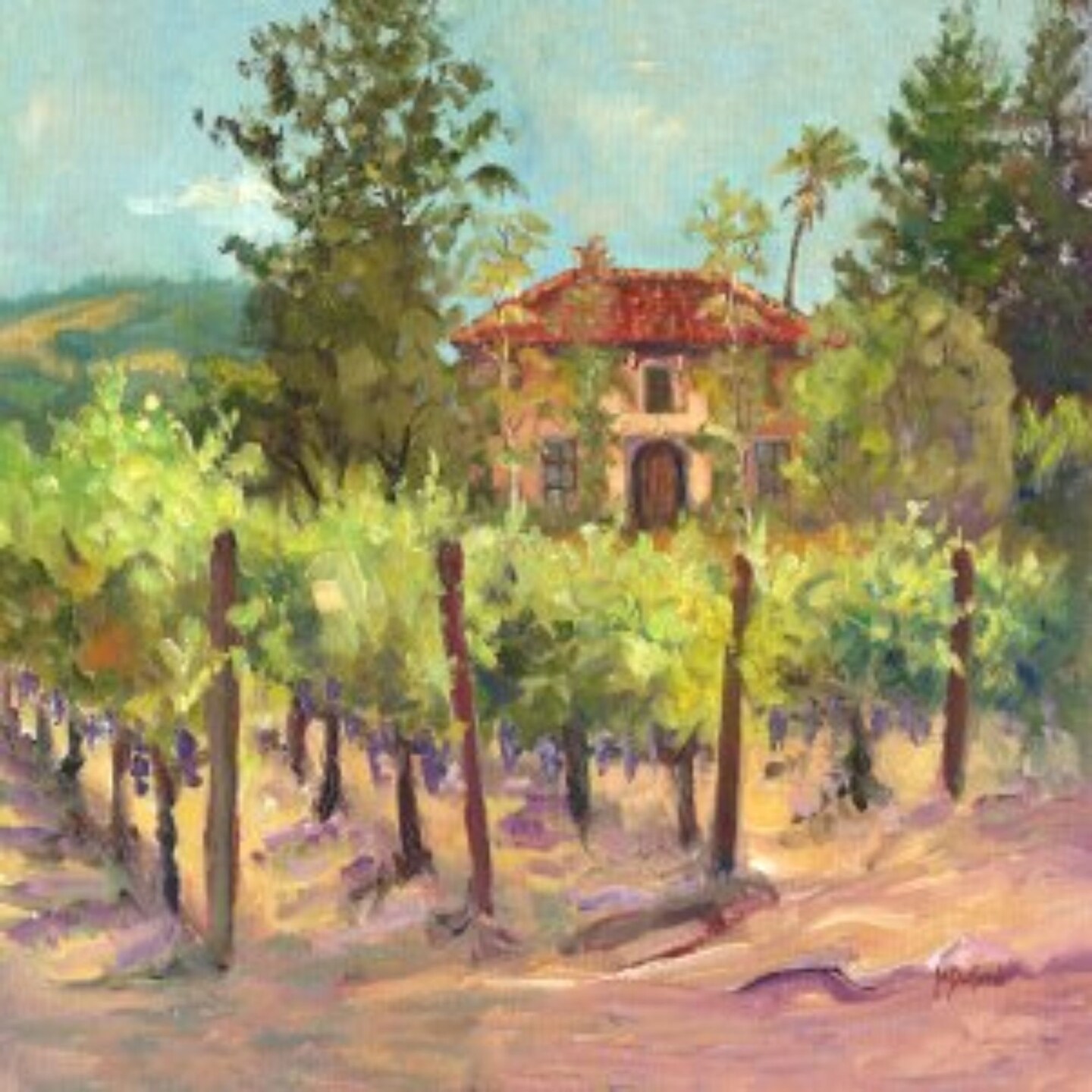 Outdoor Living and Style Green and Brown Tuck&#x27;s Vineyard Outdoor Canvas Square Wall Art Decor 24&#x22; x 24&#x22;