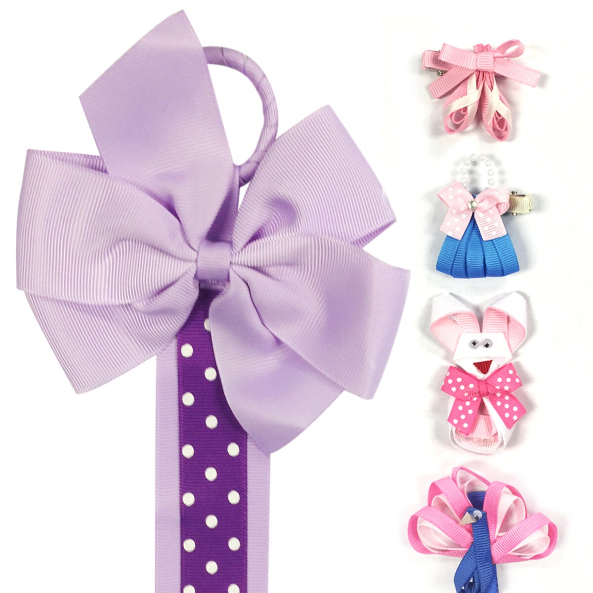 Wrapables Peacock, Bunny, Purse, Ballet Shoes Ribbon Sculpture Hair Clips with Polka Dots Hair Clip / Hair Bow Holder, Purple