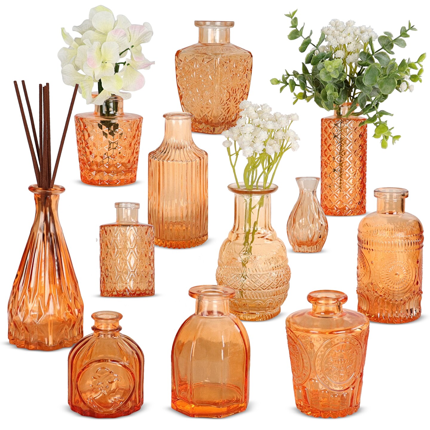 Spec101 Small Bud Vases for Flowers - 12pk Apricot Crush Mini Glass Bud Vase Set