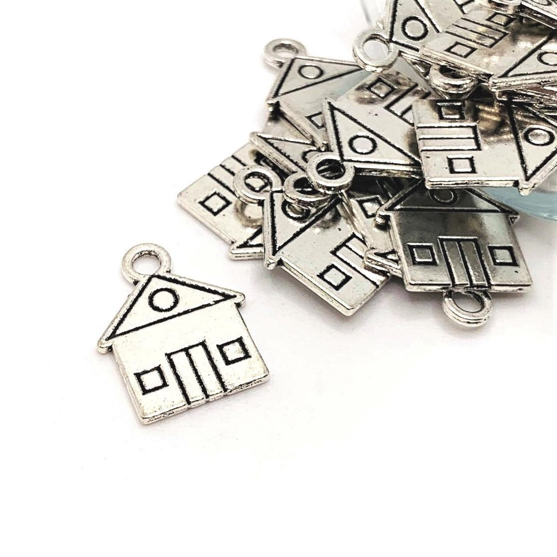 4, 20 or 50 Pieces: Silver House Charms - Double Sided