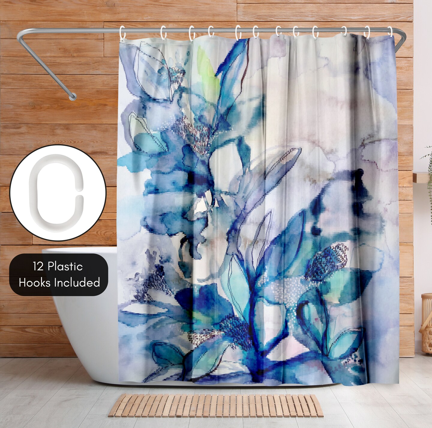 Americanflat 71&#x22; x 74&#x22; Shower Curtain, Aqua Floral by Hope Bainbridge