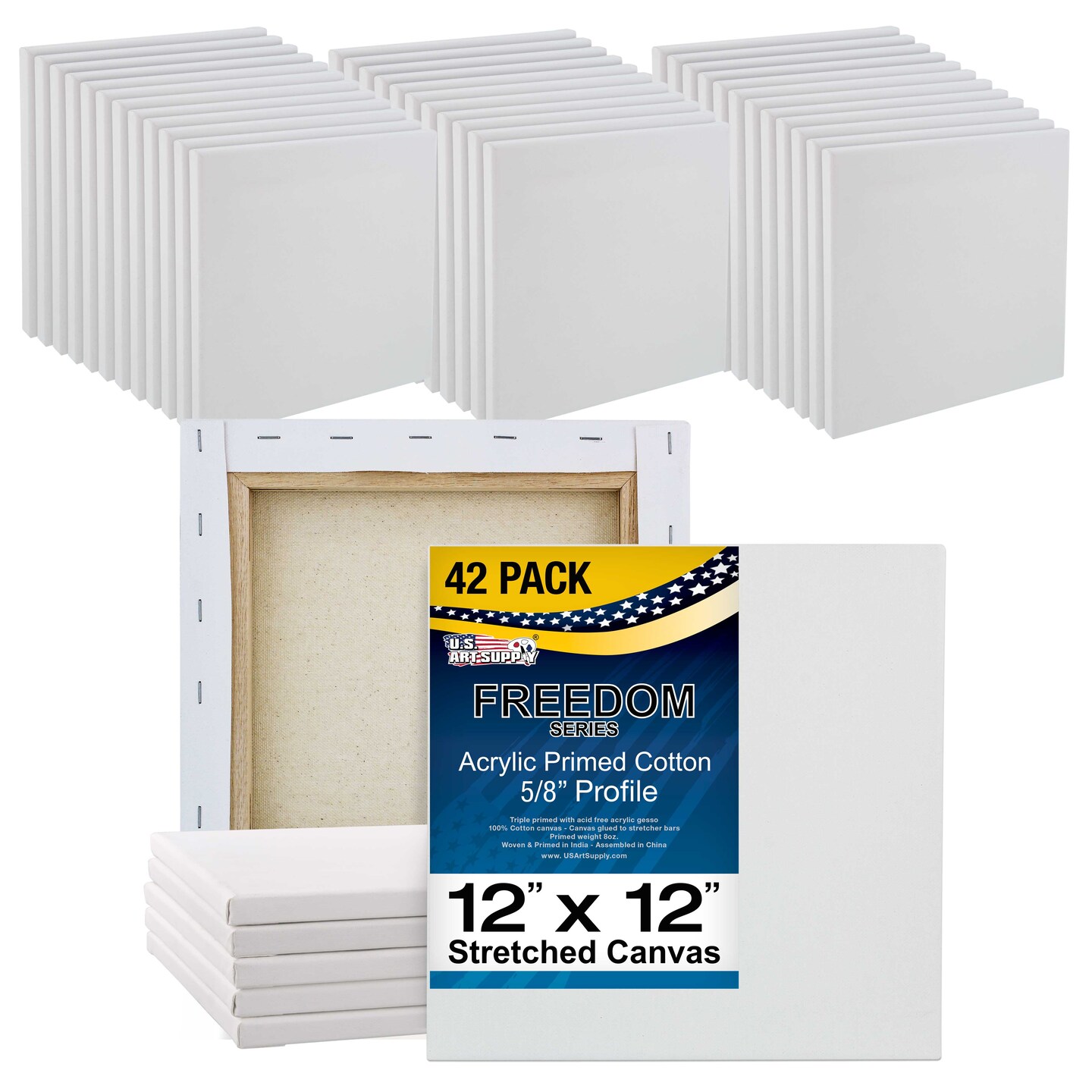 12 x 12 inch Stretched Canvas Super Value 42 Pack Triple Primed