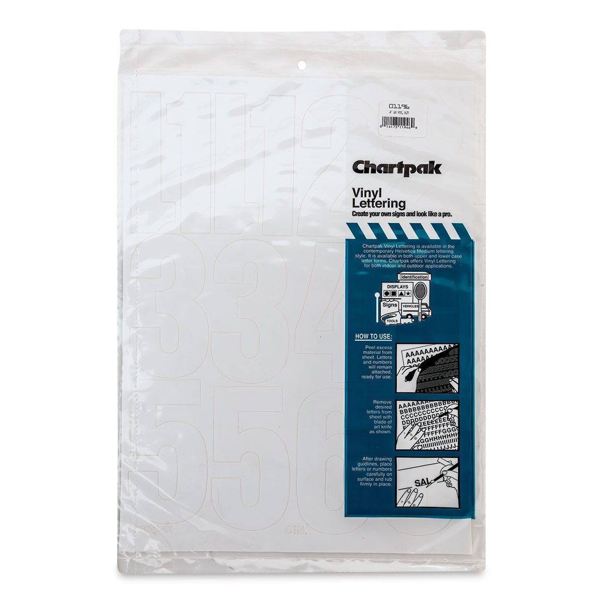 Chartpak Vinyl Numbers - 4&#x22; Numbers, White