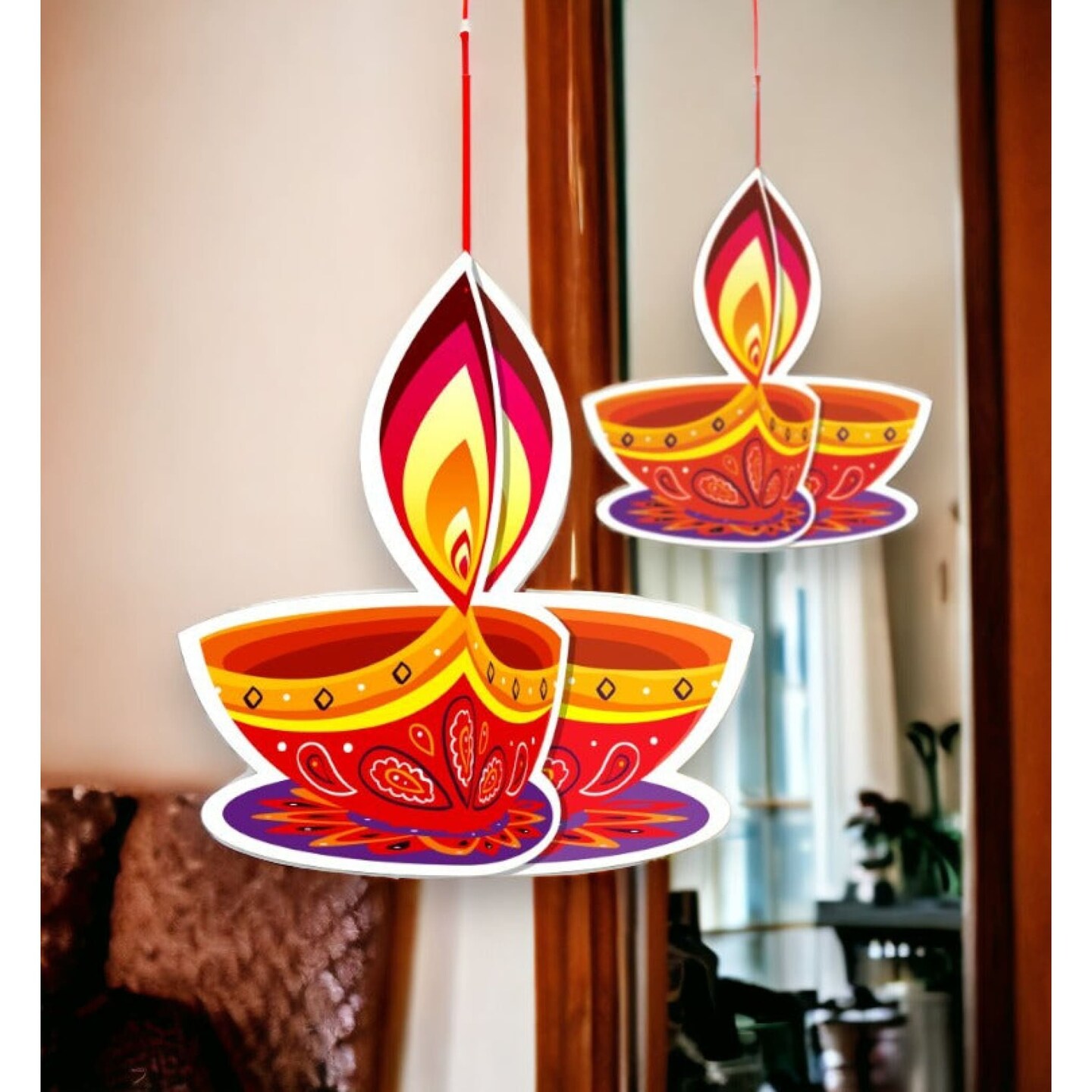 5ct Paper Hanging Diwali Diya, Diwali Decoration, Diwali Decor, Diwali Decorations, Diwali Party, Deepawali Hanging, Diwali Garland