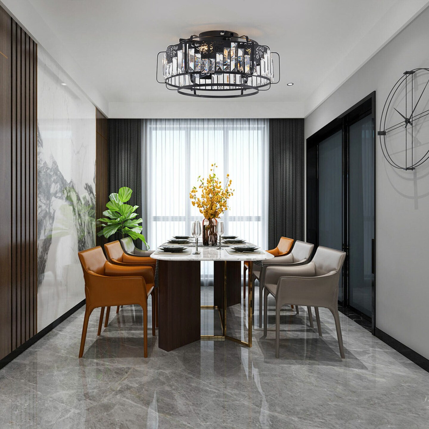 Kitcheniva Crystal Caged Ceiling Fan Chandelier With Remote