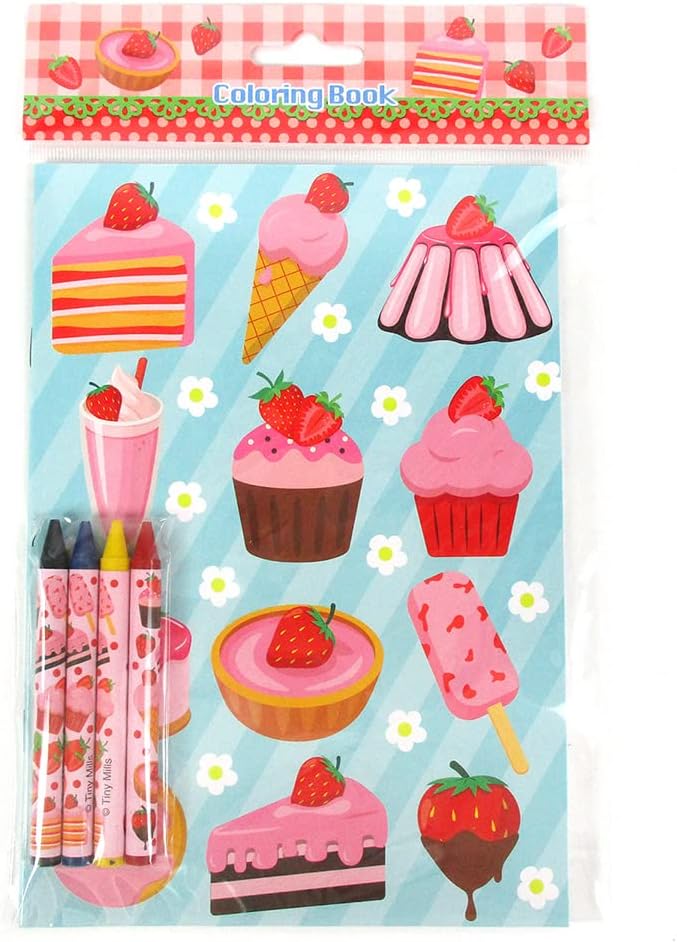 TINYMILLS Strawberry Coloring Book Set with 12 Coloring Books and 48 Crayons