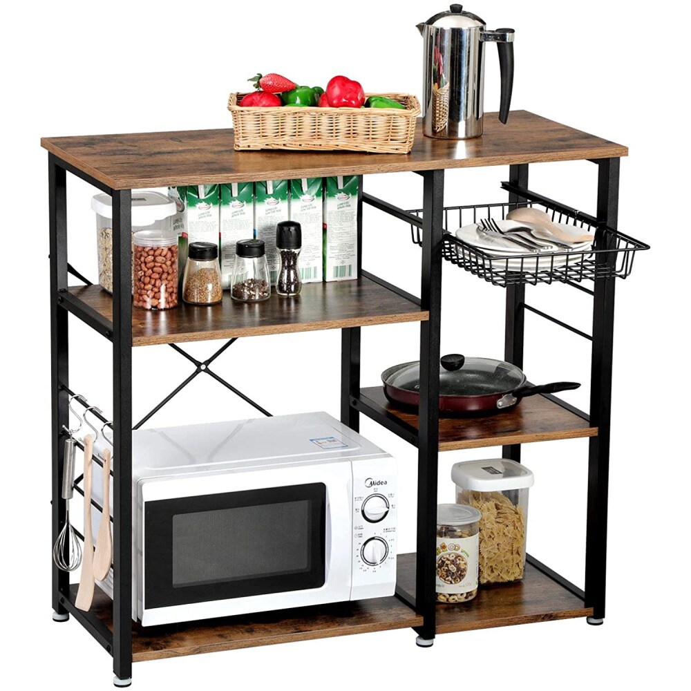 3-Tier Industrial Kitchen Baker&#x27;s Rack Utility Microwave Oven Stand Storage Cart Workstation Shelf, Vintage