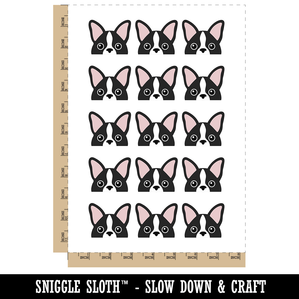 Peeking Boston Terrier Dog Temporary Tattoo Water Resistant Fake Body Art Set Collection (1 Sheet)