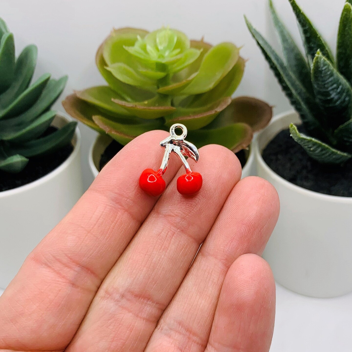 4, 20 or 50 Pieces: Red Enamel Cherry 3D Charms