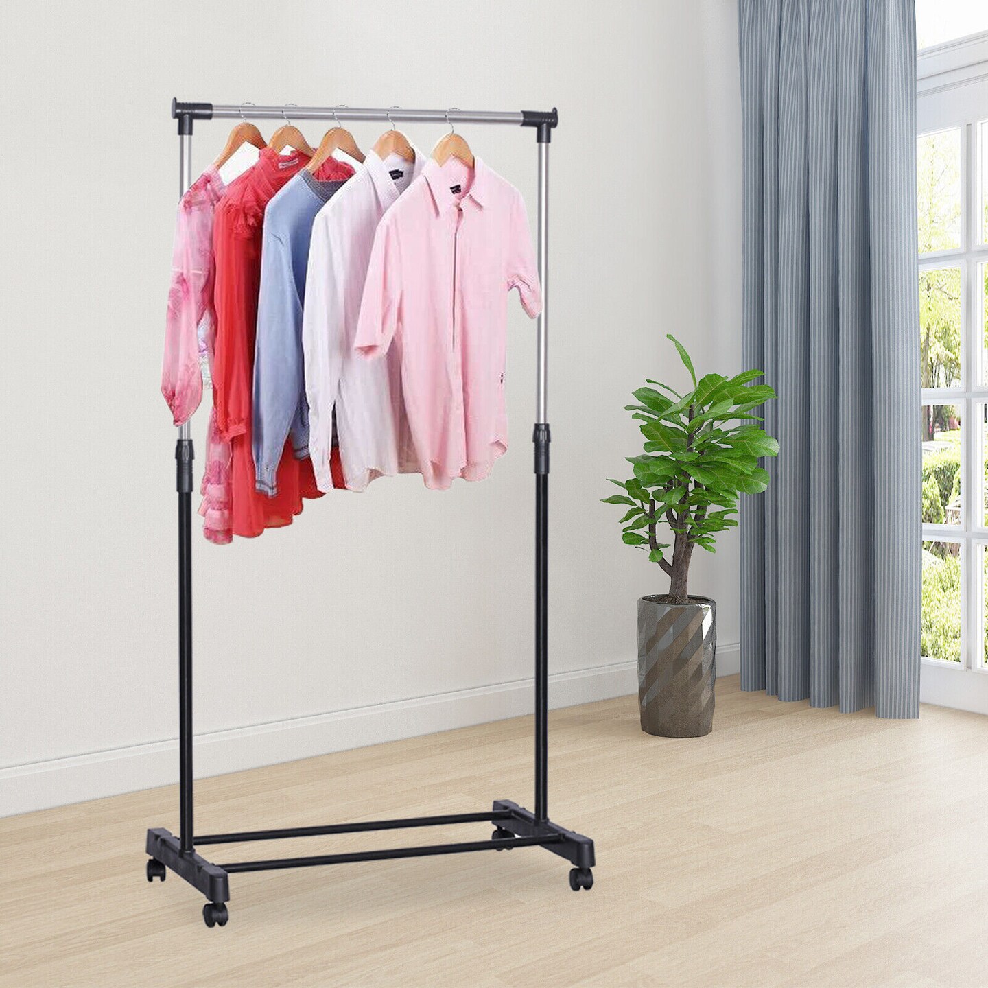 Kitcheniva Floor Standing Retractable Clothes Rack With Wheels