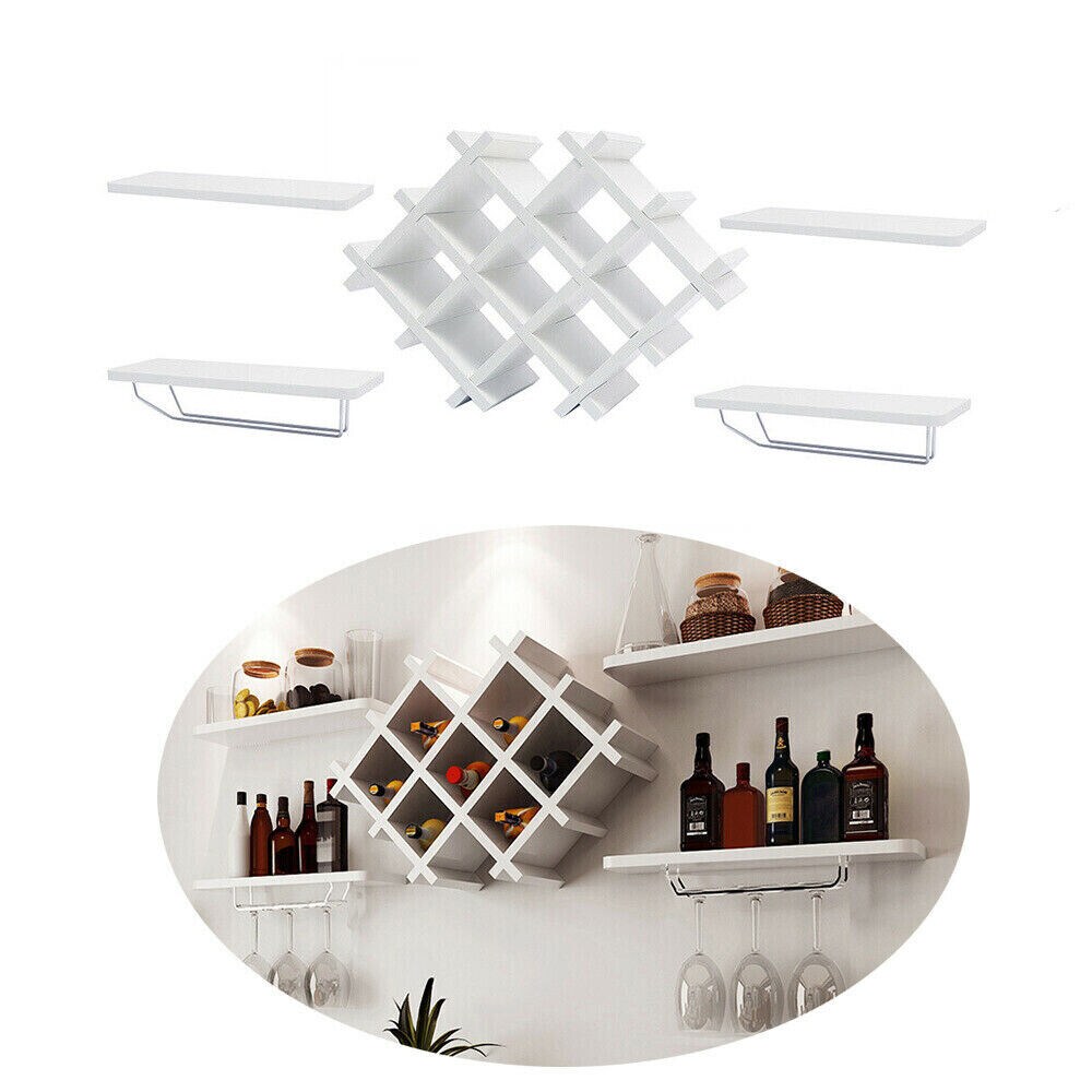 Kitcheniva Wall Mounted Wine Rack With Glass Holder Shelf Organizer