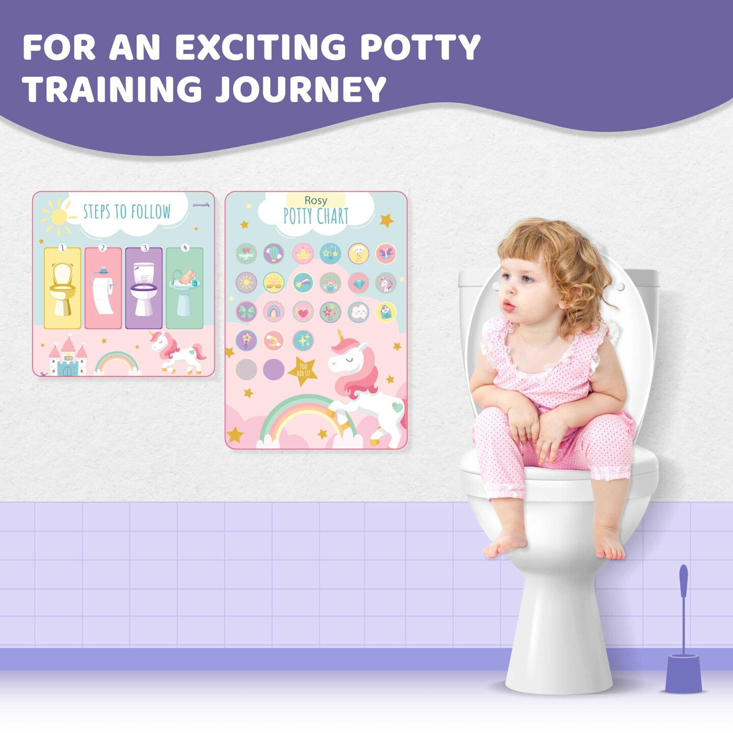 Potty Training Chart for Kids | Great for Toddlers Boys &#x26; Girls | Potty Training Rewards with Glitter Stars | Potty Sticker Chart | Potty Chart for Toddlers Boys and Girls | Unicorn Theme Potty Chart&#x2026;