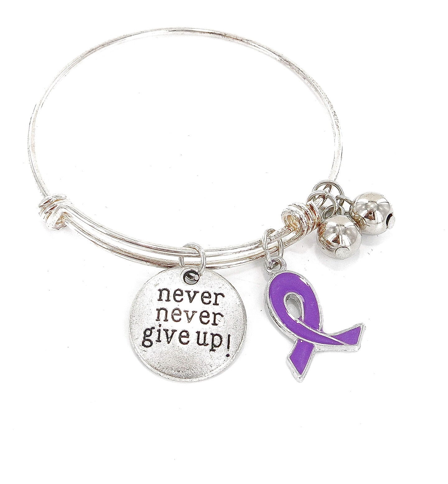 Canceer Awareness Ribbon Charm Bangles, Positive Inspirational