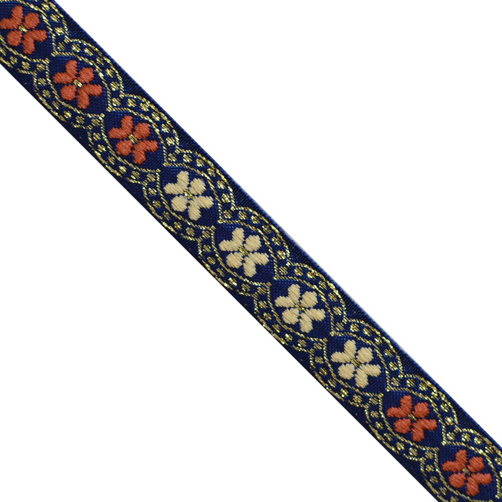 Designer&#x27;s Shop JL 439 Jacquard metallic gold ivory hot pink daisy floral ribbon trim, 11/16&#x22; (17 mm) 5 yards