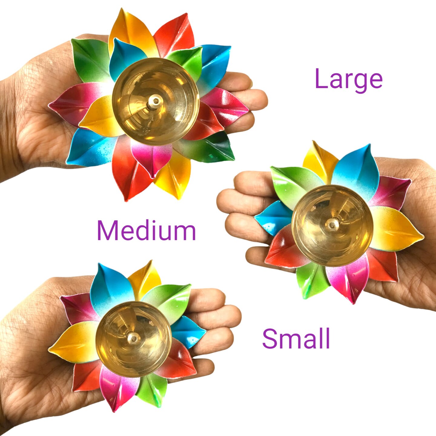 Multicolor Lotus Brass Diya &#x2013; Indian Craft Oil Lamp for Puja, Ideal Pooja Gift, Diwali Home Decoration, Mandir Temple Akhand Diya, Traditional Deepawali Return Gifts, Puja Articles