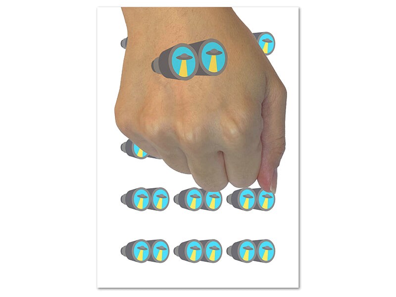 UFO Sighting Binoculars Aliens Temporary Tattoo Water Resistant Fake Body Art Set Collection (1 Sheet)
