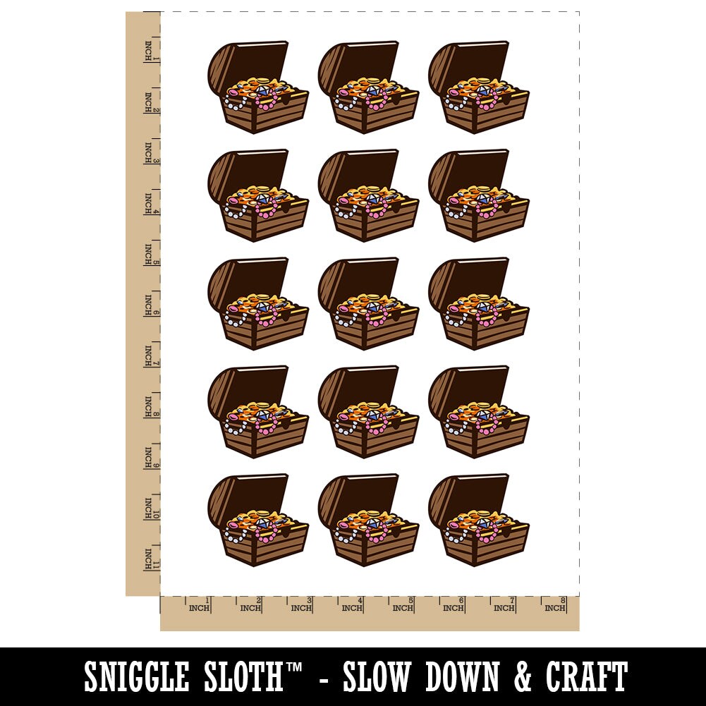 Open Treasure Chest with Gold Pirate Booty Temporary Tattoo Water Resistant Fake Body Art Set Collection (1 Sheet)