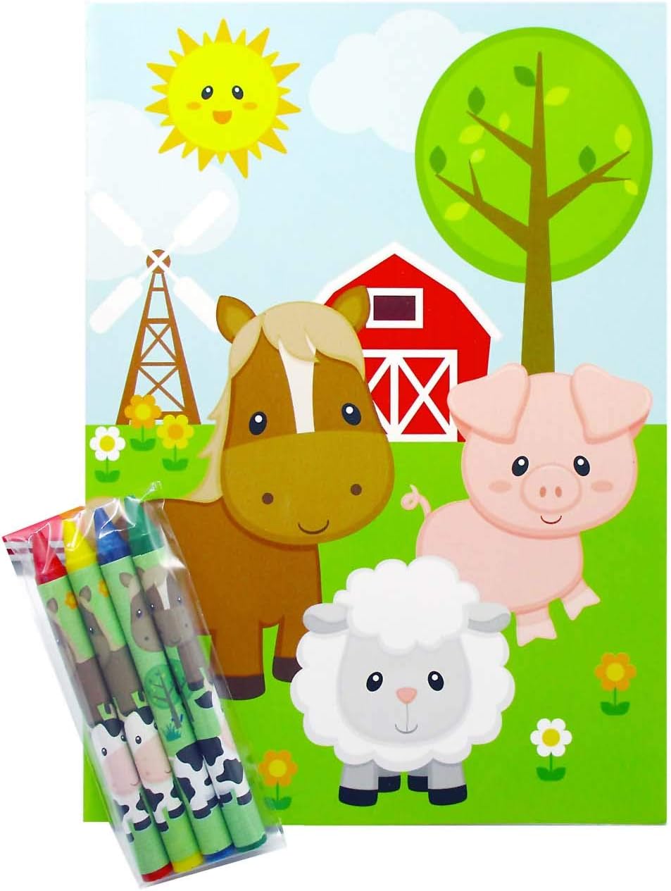 Tiny Mills Farm Animals Coloring Books with Crayons Party Favors with 12 Coloring Books and 48 Crayons