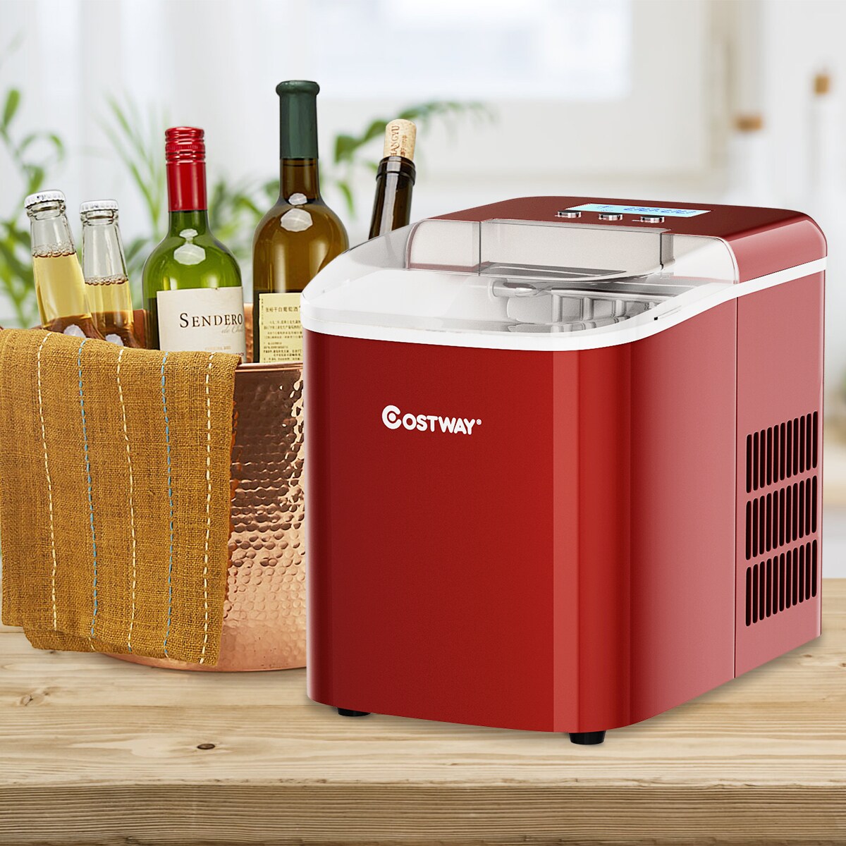 Costway Portable Ice Maker Machine Countertop 26LBS/24H LCD Display w/ Ice Scoop Red\Black\Green\Silver