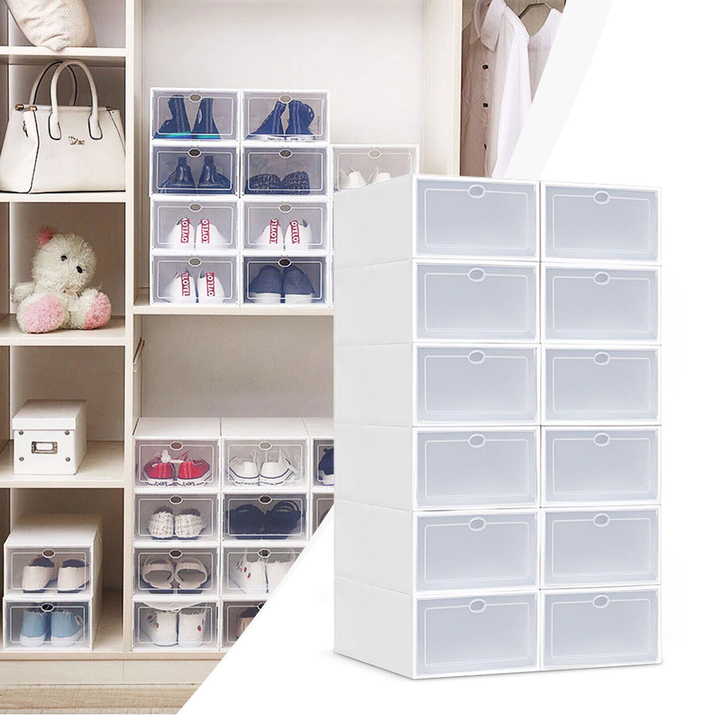Kitcheniva 20pcs Plastic Stackable Durable Shoe Storage Box Organizer
