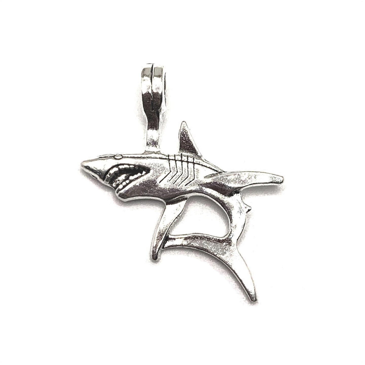4 or 12 Pieces: Silver Shark Charms - Double Sided