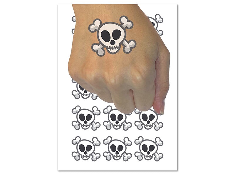 Skull and Crossbones Doodle Temporary Tattoo Water Resistant Fake Body Art Set Collection (1 Sheet)