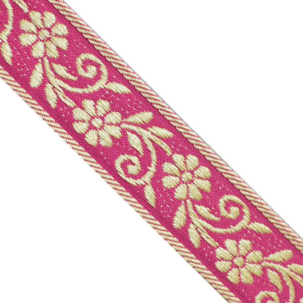 Designer&#x27;s Shop JL 357 Jacquard metallic gold daisy floral red ribbon trim, 1-3/16&#x22; (30mm) 5 yards