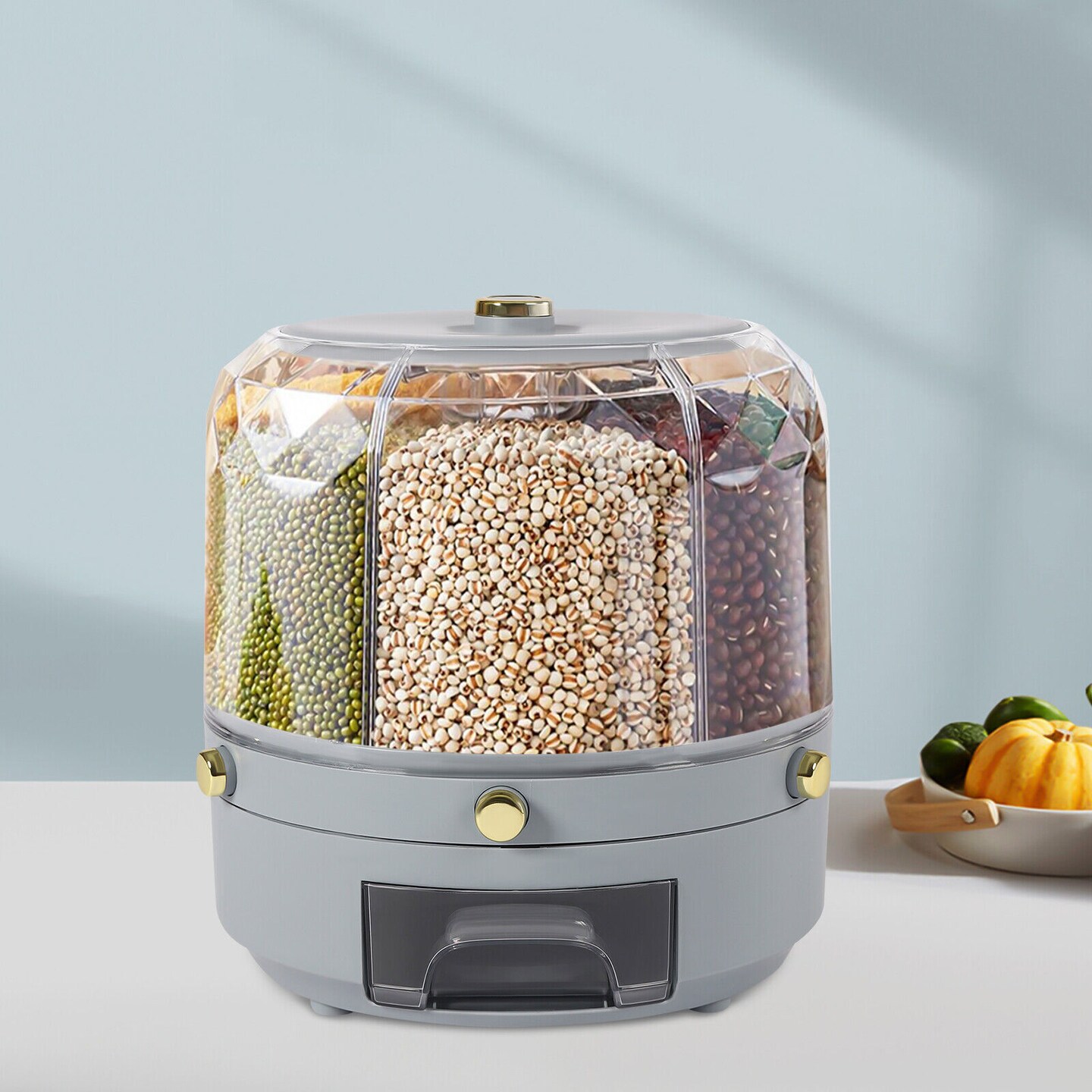 Kitcheniva 6-Grid Rotating Rice Dry Grain Food Dispenser Container