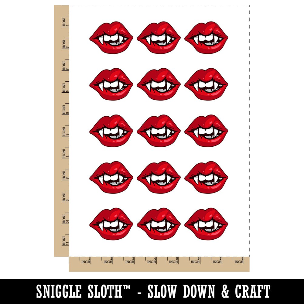 Vampire Lips and Teeth Halloween Temporary Tattoo Water Resistant Fake Body Art Set Collection (1 Sheet)