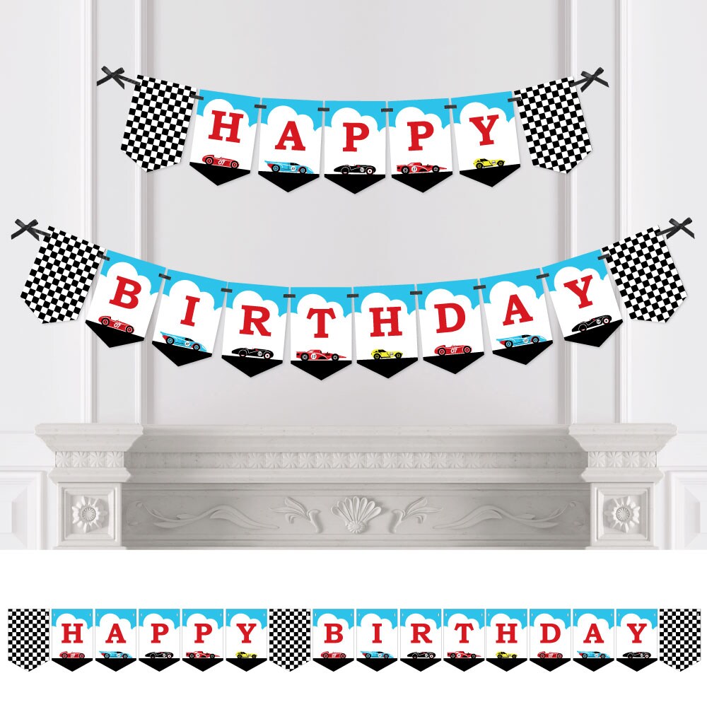 Big Dot of Happiness Let's Go Racing - Racecar - Birthday Party Bunting Banner - Race Car Birthday Party Decorations - Happy Birthday