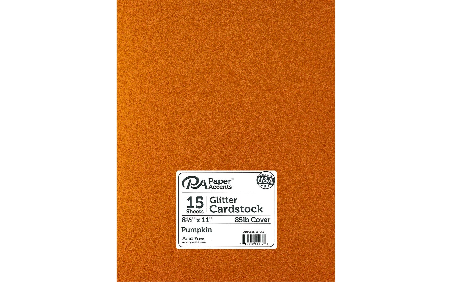 PA Paper Accents Glitter Cardstock 8.5&#x22; x 11&#x22; Pumpkin, 85lb colored cardstock paper for card making, scrapbooking, printing, quilling and crafts, 15 piece pack