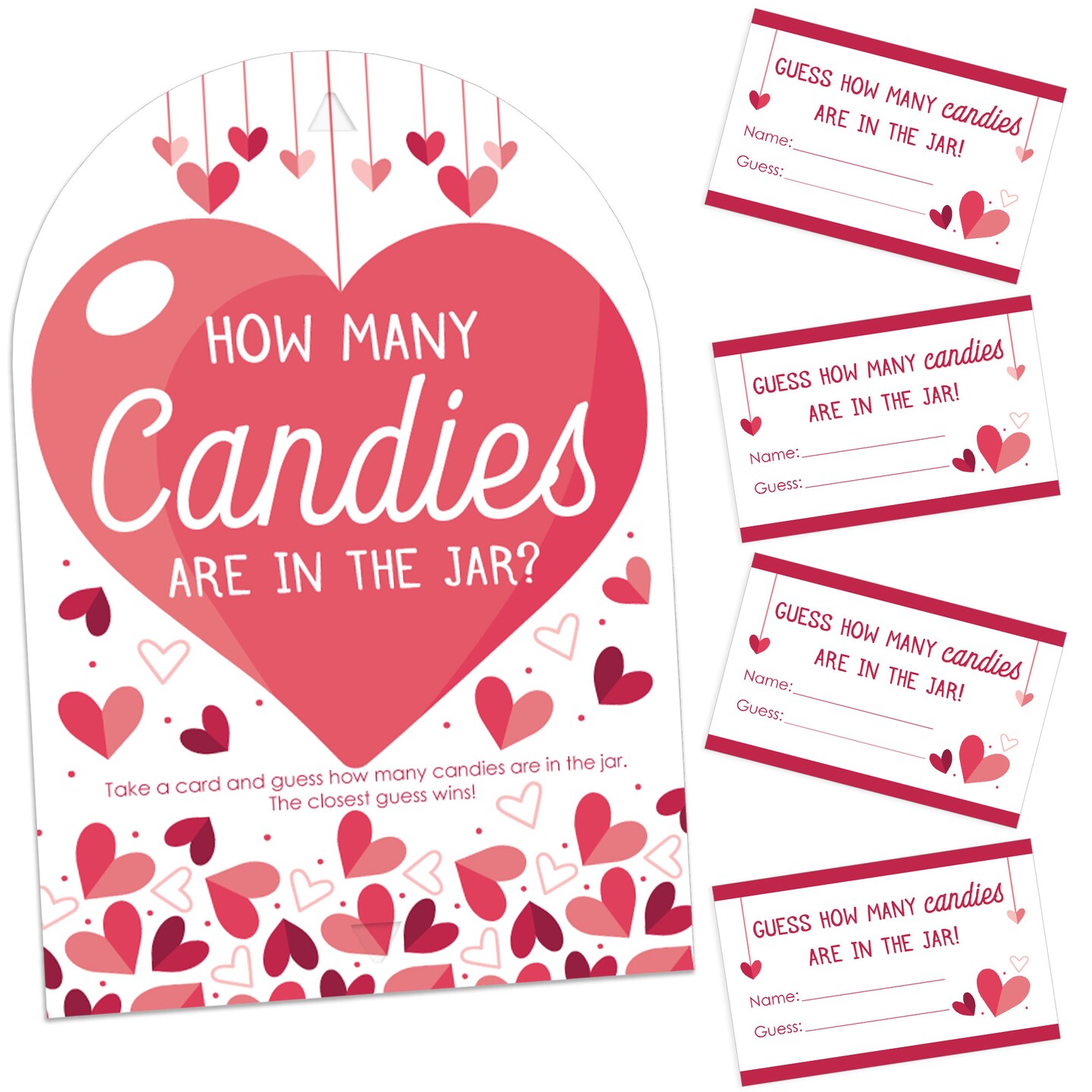 Big Dot of Happiness Happy Galentine's Day - How Many Candies Valentine's Day Party Game - 1 Stand and 40 Cards - Candy Guessing Game