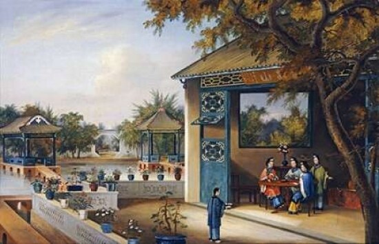 Chinese Ladies Playing Mahjong In The Pavilion of a House Poster Print by Chinese School - Item # VARPDX264718