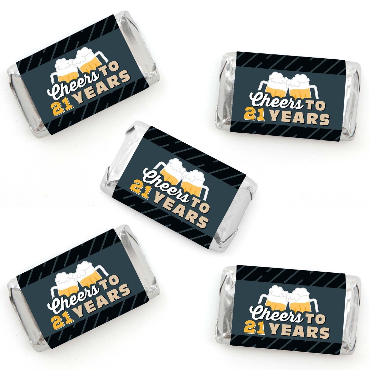 Big Dot of Happiness Cheers and Beers to 21 Years - Mini Candy Bar Wrapper Stickers - 21st Birthday Party Small Favors - 40 Count