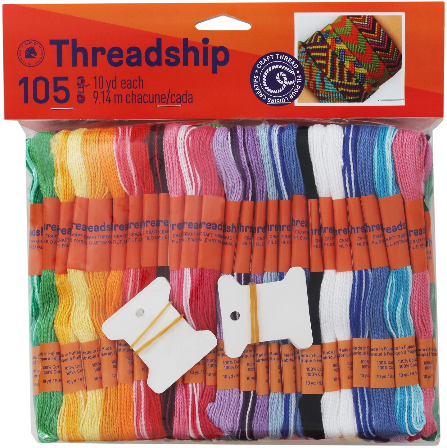 Dmc Threadship Craft Thread Jumbo Pack 10 Yard 105/Pkg-Assorted Colors