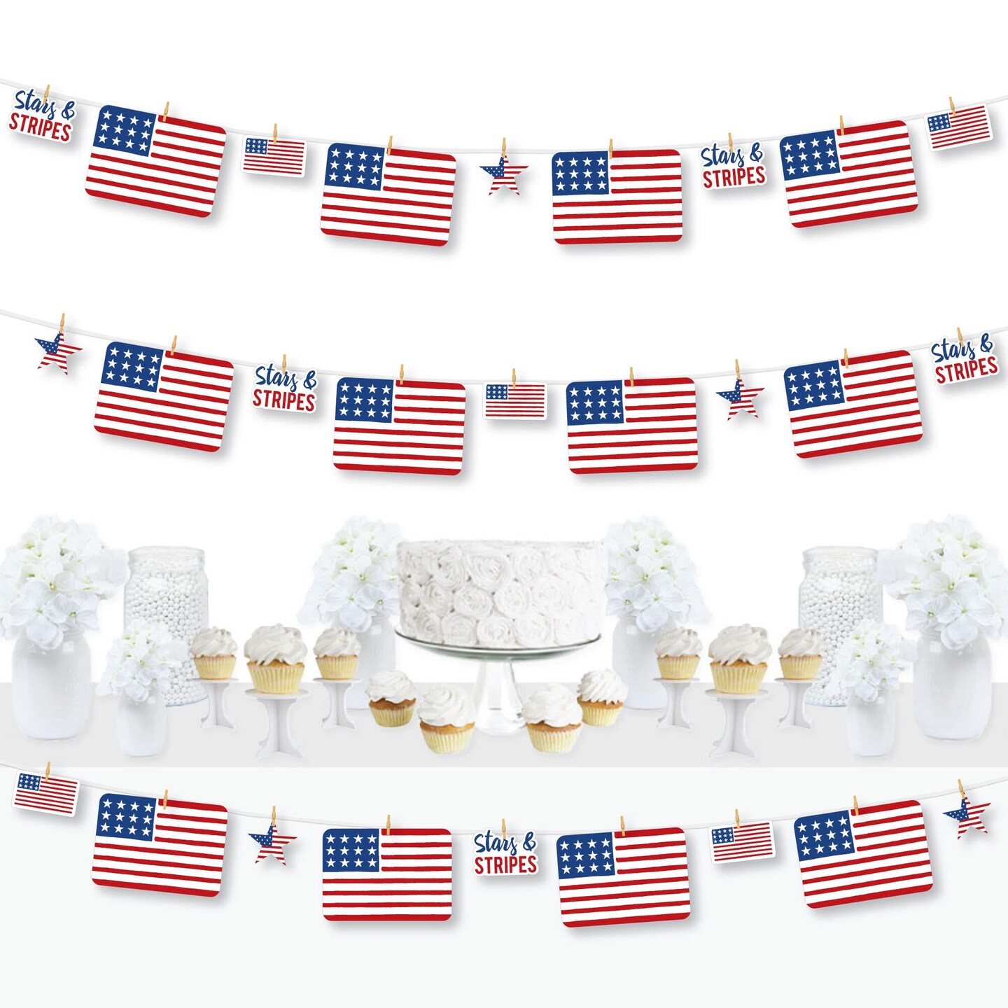 Big Dot of Happiness Stars &#x26; Stripes - Memorial Day 4th of July Labor Day USA Patriotic Party DIY Decorations - Clothespin Garland Banner - 44 Pieces