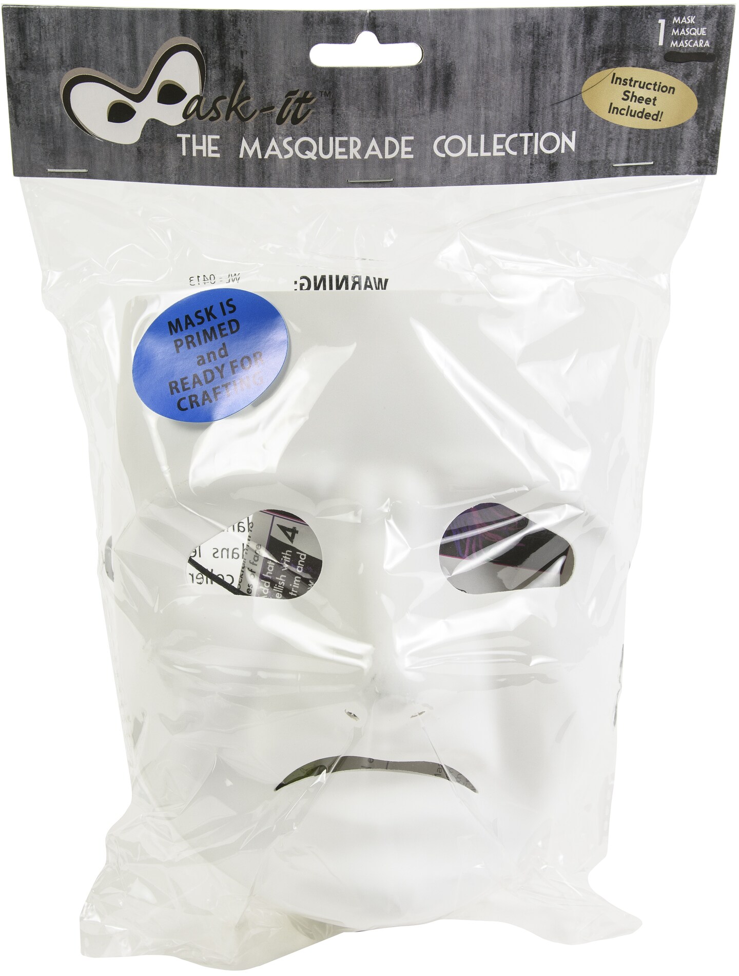Mask-It Tragedy Mask W/Elastic Cord 7.75&#x22;-White
