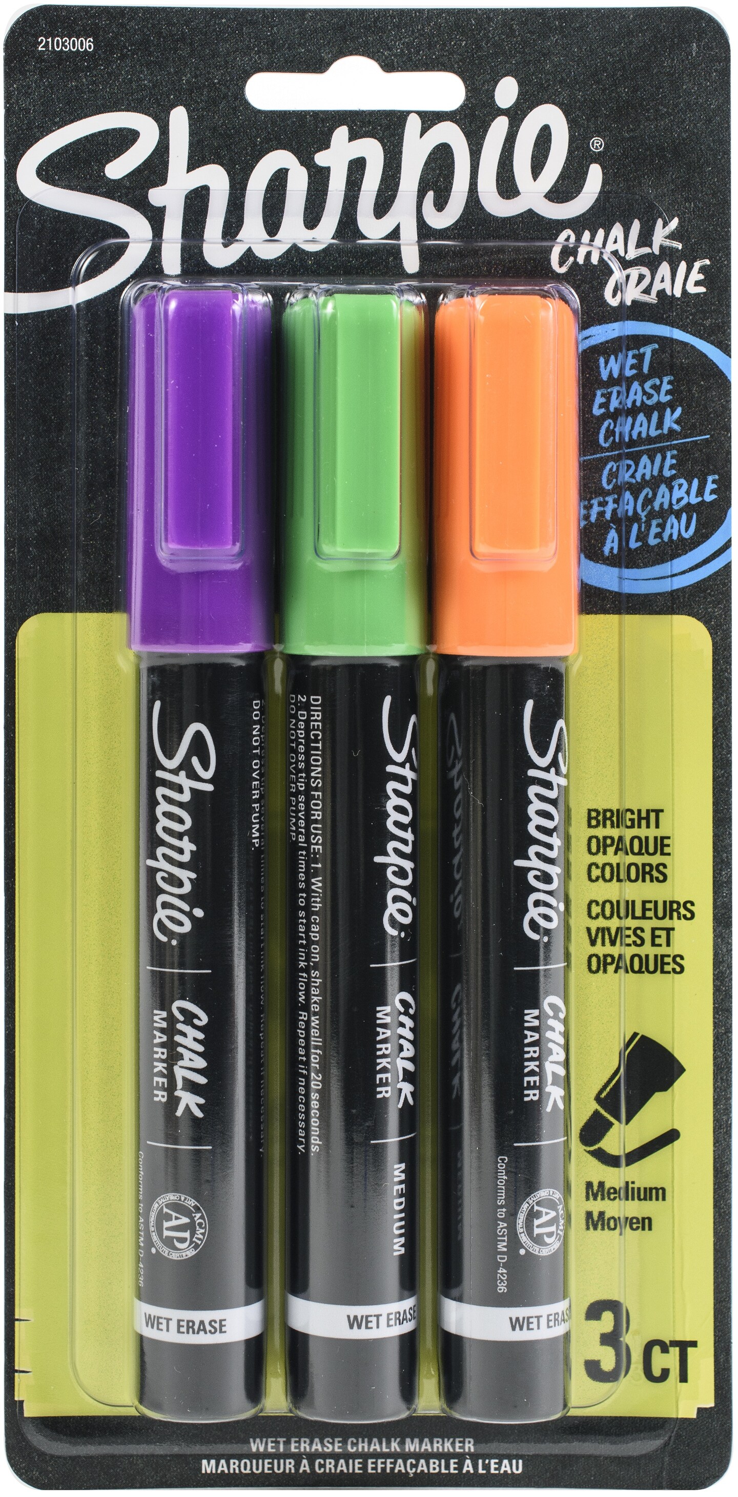 Sharpie Wet Erase Chalk Marker 3/Pkg-Secondary - Green, Orange & Violet
