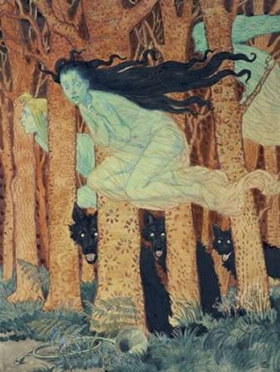Three Women and Three Wolves Poster Print by Eugene Grasset - Item ...