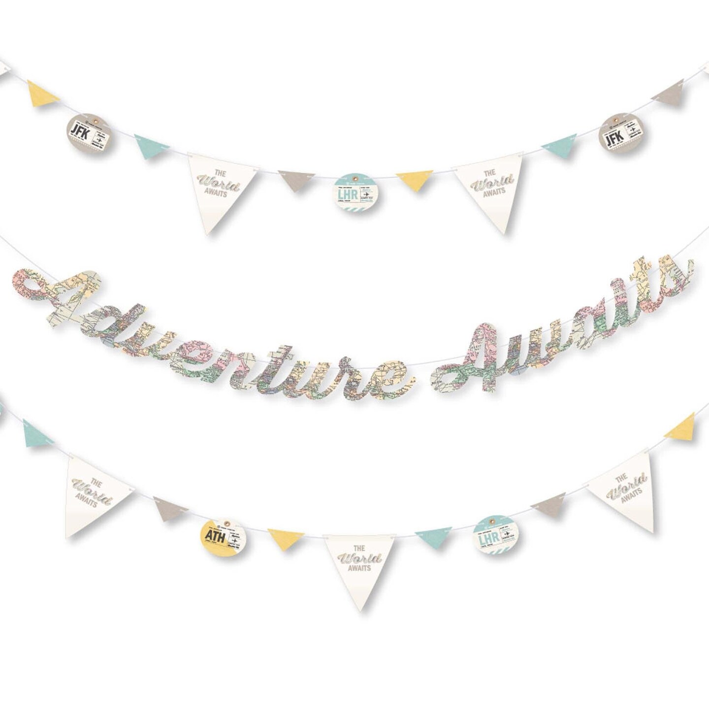Big Dot of Happiness World Awaits - Travel Themed Party Letter Banner Decoration - 36 Banner Cutouts and Adventure Awaits Banner Letters