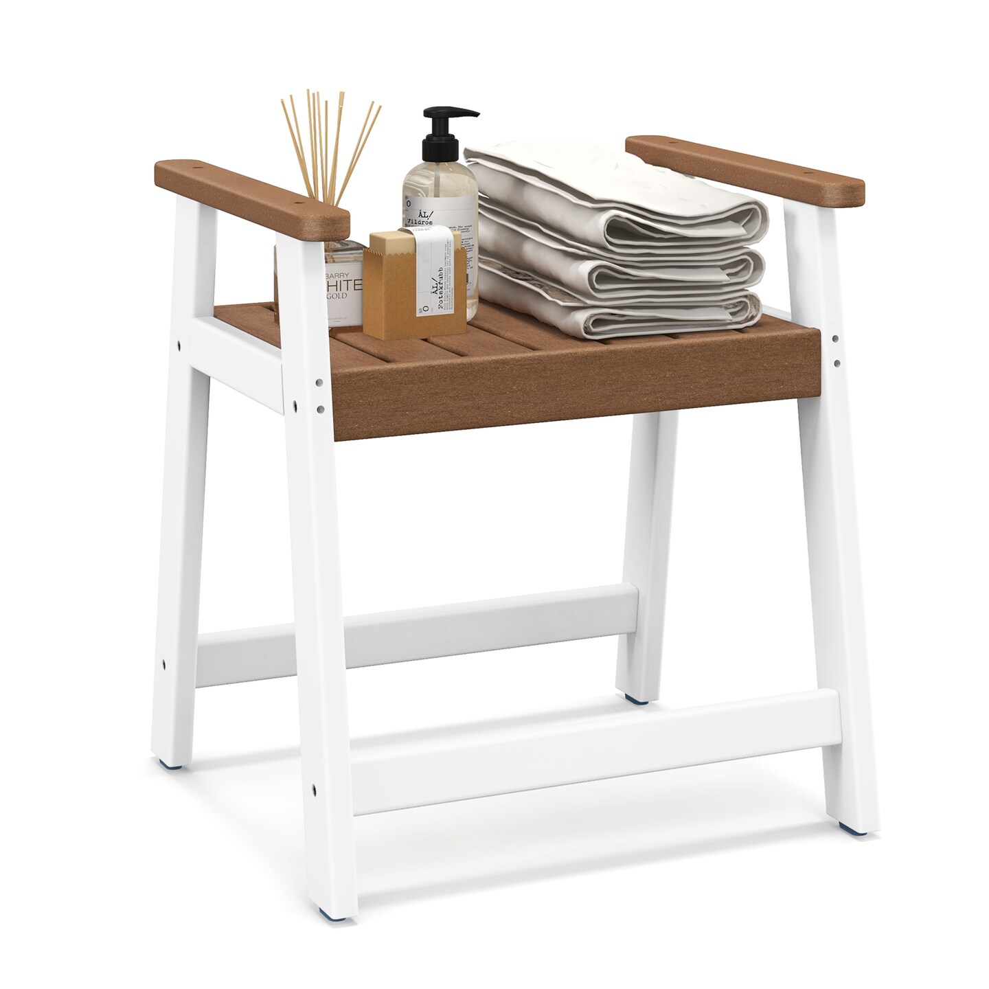 Shower Bench with Arms for Inside Shower Shaving Legs with Non-Slip Rubber Foot-pads