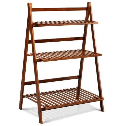 Wicker 3-Tier Storage Shelf Ladder Style Big Capacity Bookshelf for Home