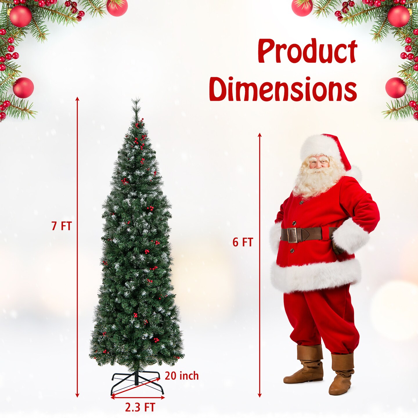 Pre-Lit Artificial Hinged Slim Pencil Christmas Tree