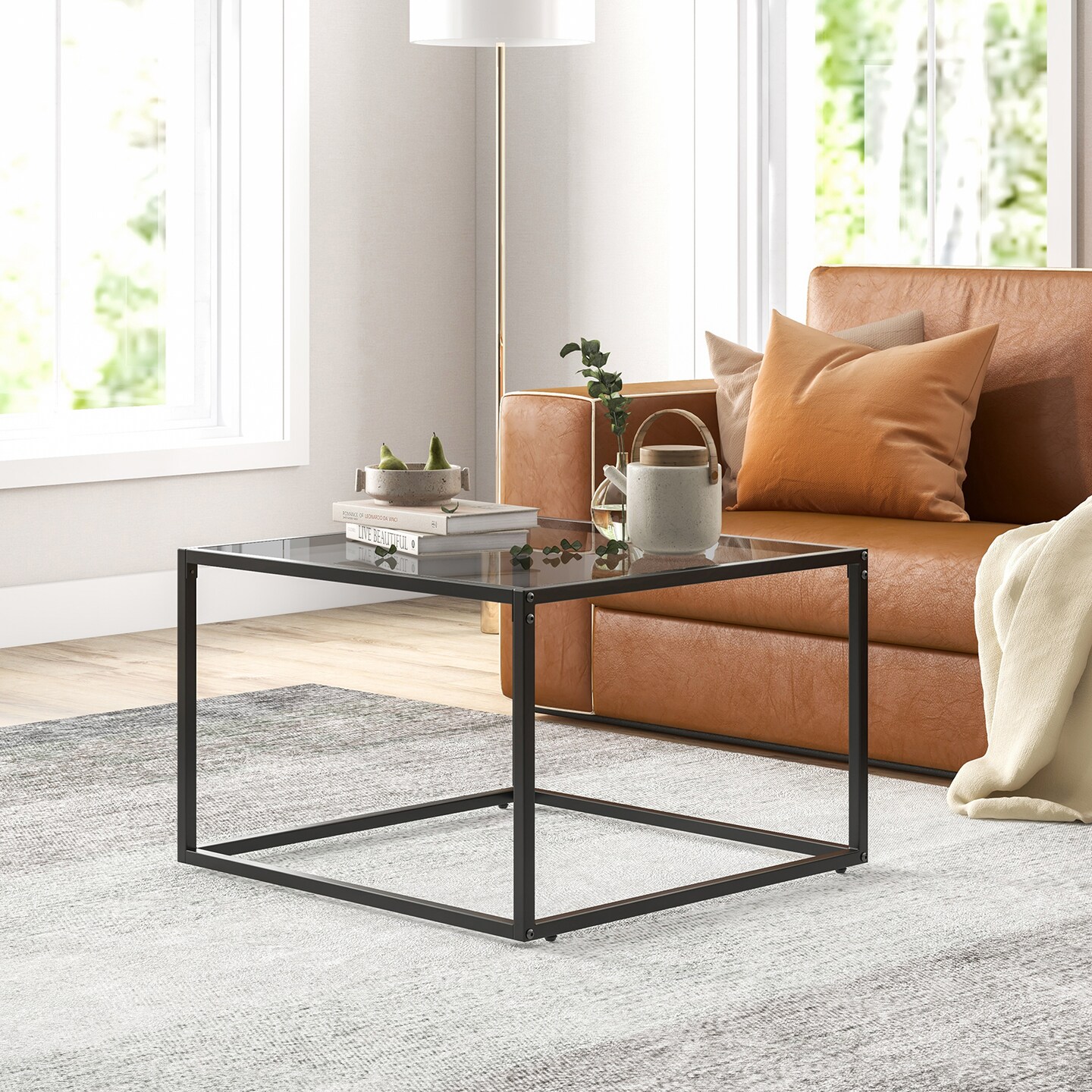 27.5 Inch Home Square Tea Table With Heavy-duty Metal Frame