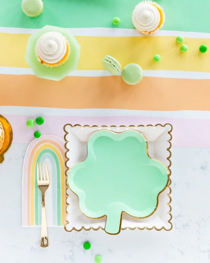St. Patrick's Day Green Shamrock Party Plates with Gold Foil Detail