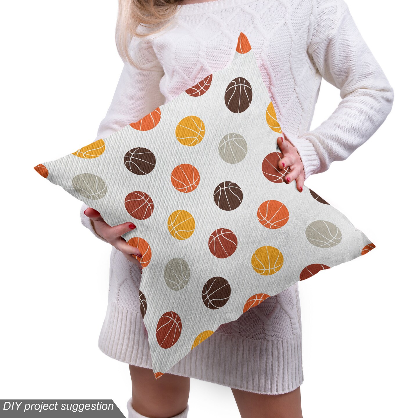 Ambesonne Basketball Fabric by the Yard, Ball Pattern in Earthen Tones Competition Sports Professional League Game Player, Decorative Fabric for Upholstery and Home Accents, Multicolor