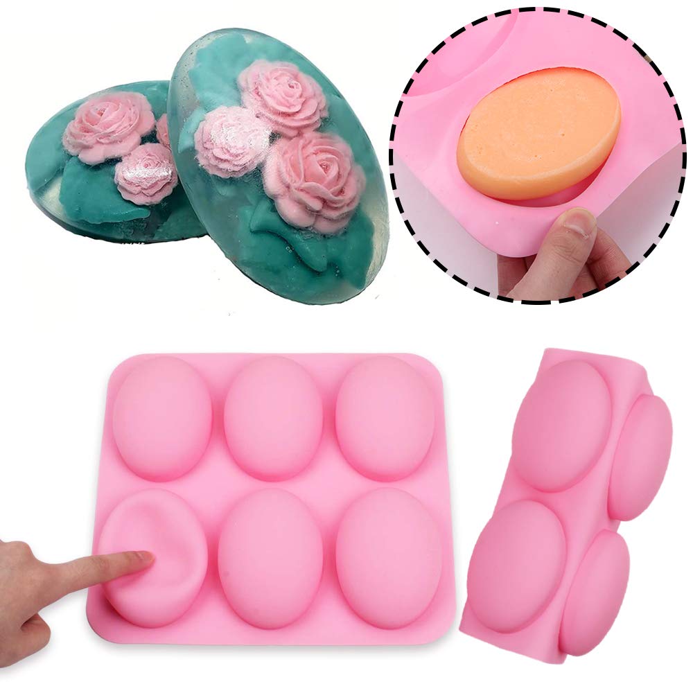 2 Pieces Silicone Mold For Handmade Soap 6 Cavity Oval Shape fat bath bombs Pink Color