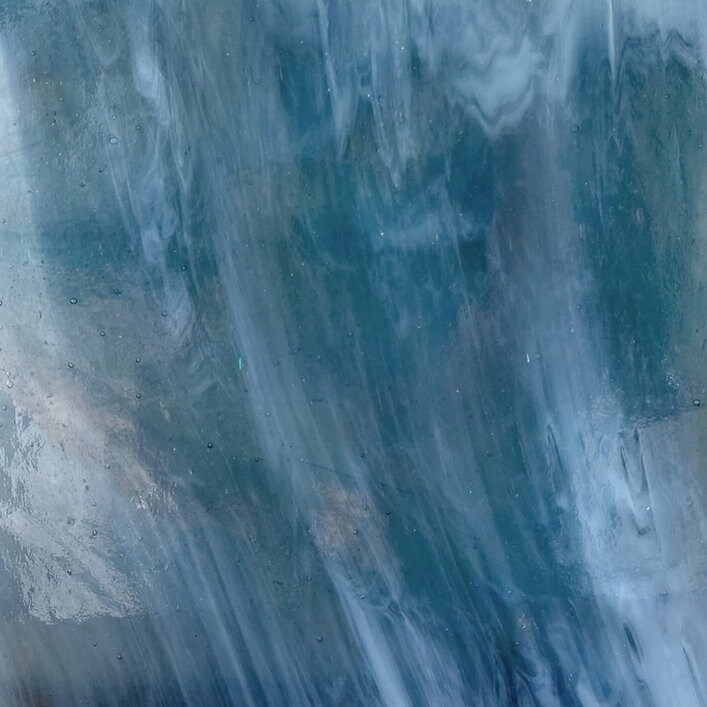 Wissmach COE 96-49 Steel Blue tr. White Prisma Fusible Glass Sheet